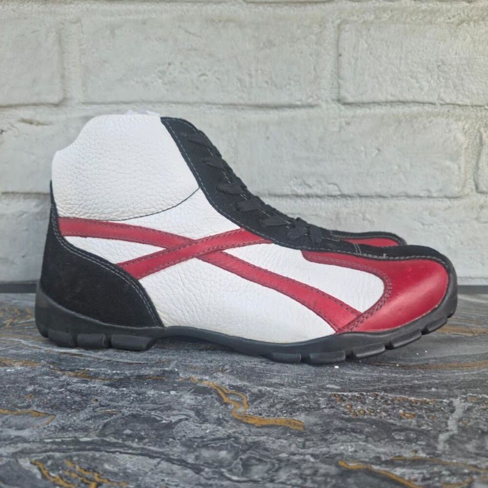 Vintage GBX 146851-0 Mid Top Leather Sneakers White Red Y2K Streetwear Men’s9M